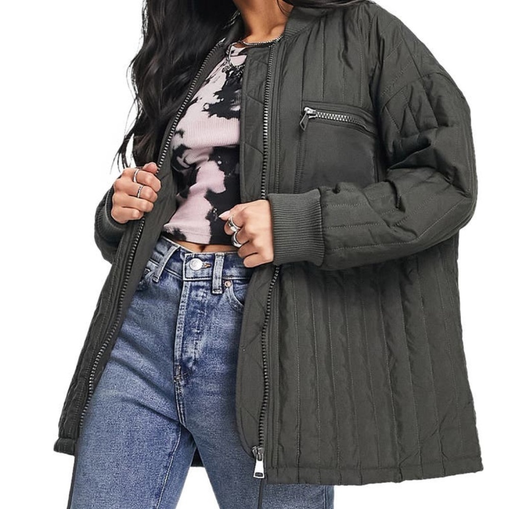 Topshop Olive Green Quilted Bomber Jacket